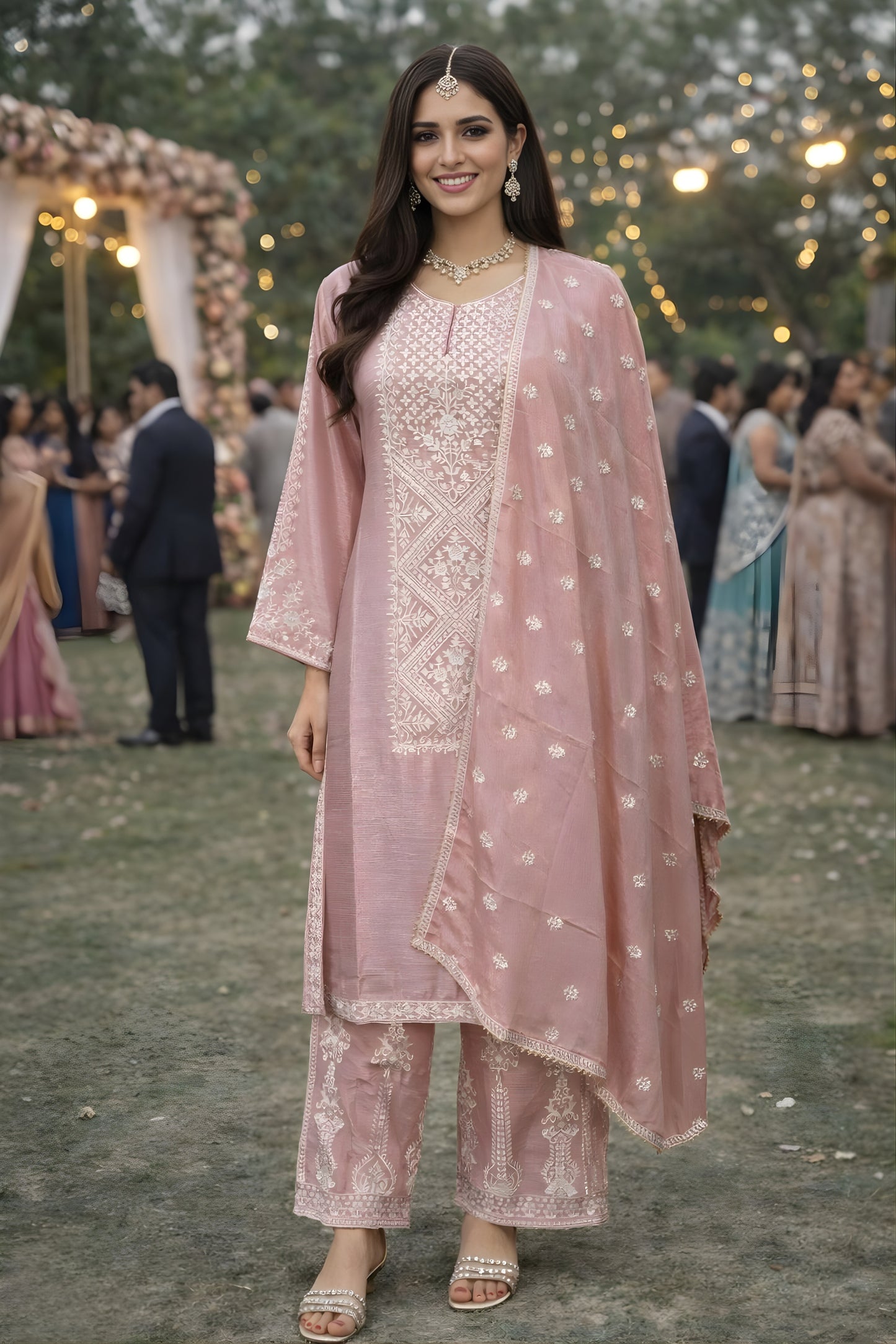 Elegant Blush Pink Chinon Silk Embroidered Straight Salwar Suit with Dupatta