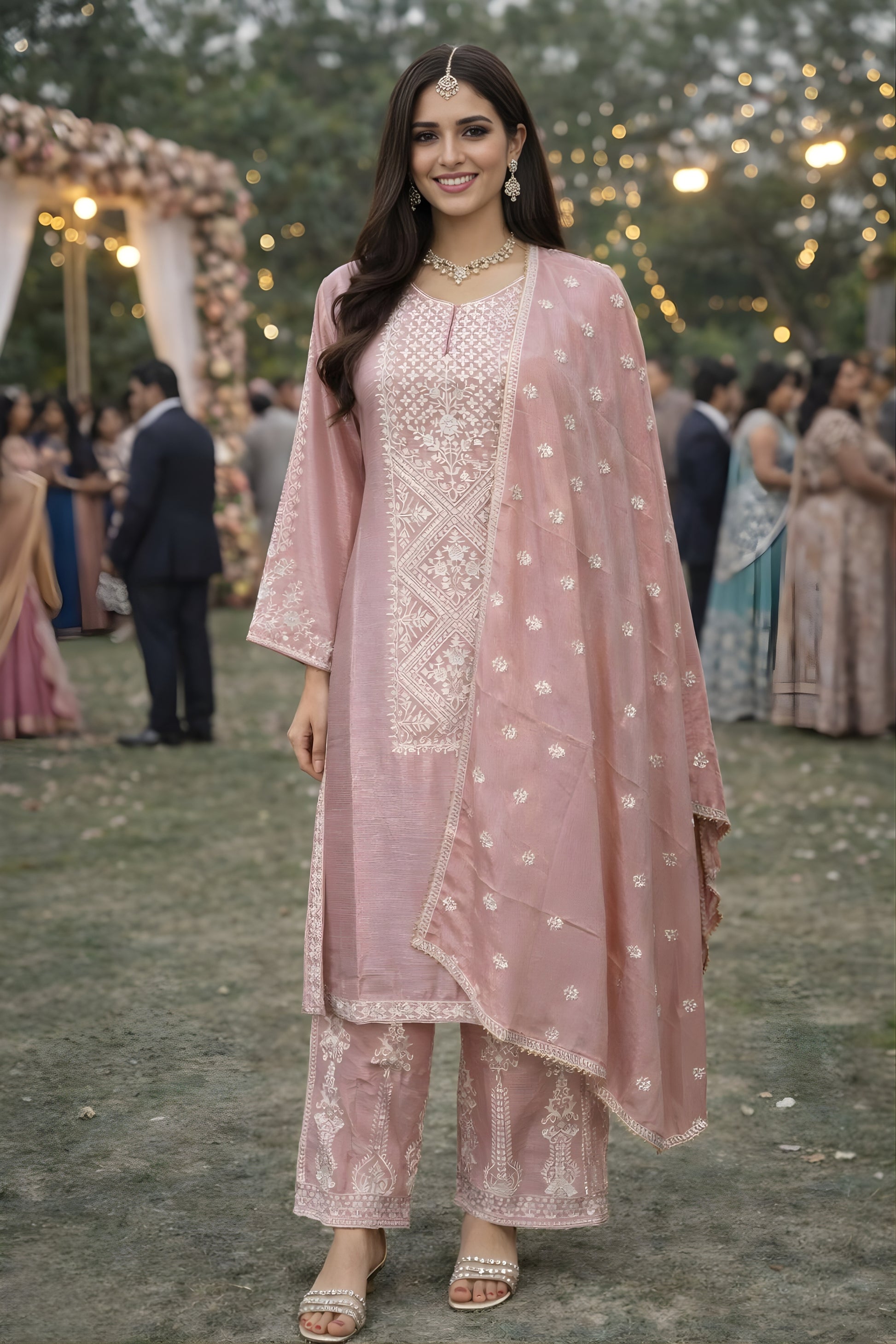 Elegant Blush Pink Chinon Silk Embroidered Straight Salwar Suit with Dupatta