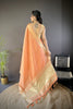 Peach Linen Silk Saree with Rich Golden Zari Border Tassel Pallu