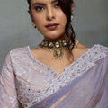 Designer Lavender Silk Saree with Floral Lace Border Party  Wear