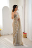Elegant Beige Designer Embroidered Saree with Silver Floral Work Party Wear