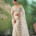 Off White Floral Embroidered Saree with Designer Border and Blouse