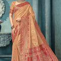 Golden Banarasi Silk Saree with Heavy Red Zari Work and Blouse