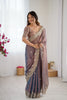 Elegant Mauve Grey Organza Silk Saree with Heavy Designer Blouse