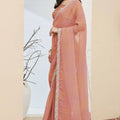 Peach Designer Saree Multicolor Embroidered Border Ready To Wear
