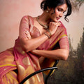 Pink Golden Silk Saree with Zari Polka Dot Weaving Designer Saree