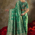 Royal Green Banarasi Silk Saree Heavy Zari Weaving Embroidered Blouse