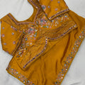 Mustard Yellow Georgette Saree Stone Embroidered Border Designer Blouse
