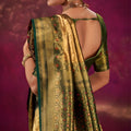 Gold Green Kanjivaram Silk Saree with Traditional Zari Border