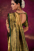 Gold Green Kanjivaram Silk Saree with Traditional Zari Border