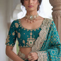 Teal Green Banarasi Silk Saree Heavy Zari Embroidery Rich Designer Border