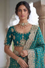 Teal Green Banarasi Silk Saree Heavy Zari Embroidery Rich Designer Border