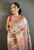 Off White Soft Silk Saree Pink Gold Traditional Woven Border