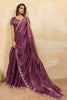 Wine Purple Silk Blend Saree Golden Zari Embroidery Designer Blouse 