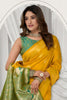 Mustard Yellow Kanjivaram Silk Saree Green Zari Border Traditional Wear Saree