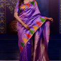 Lavender Soft Silk Saree with Multicolor Designer Border Rich Zari Pallu