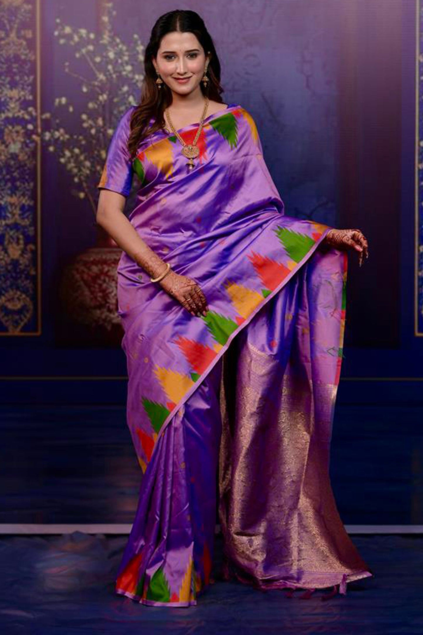 Lavender Soft Silk Saree with Multicolor Designer Border Rich Zari Pallu