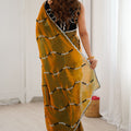 Mustard Gold Tissue Silk Saree Black Embroidered Sequin Designer Blouse