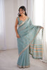 Elegant Sky Blue Linen Designer Saree with Mirror Work Border