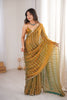 Luxury Mustard Gold Organza Silk Saree Zari Embroidery Designer Blouse