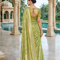 Green Silk Saree with Gold Zari Floral Weaving Traditional Wear Saree