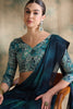 Teal Blue Satin Saree with Printed Designer Blouse Festive Wear