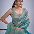 Sea Green Silk Saree with Zari Embroidery Designer Blouse