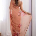 Peach Floral Printed Georgette Saree with Sequins Border Spaghetti Blouse