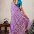 Lavender Banarasi Silk Saree with Rich Zari Floral Weaving Border