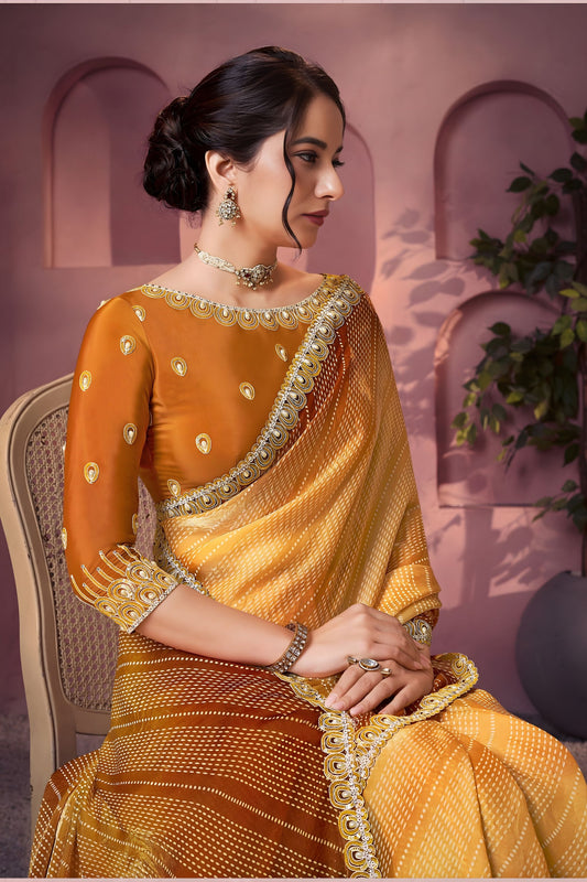 Mustard Yellow Designer Saree Embellished Border Festive Wear Saree