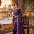 Royal Purple Embroidered Saree with Floral Designer Border