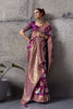 Magenta Banarasi Silk Saree Gold Zari Border Floral Weaving Saree