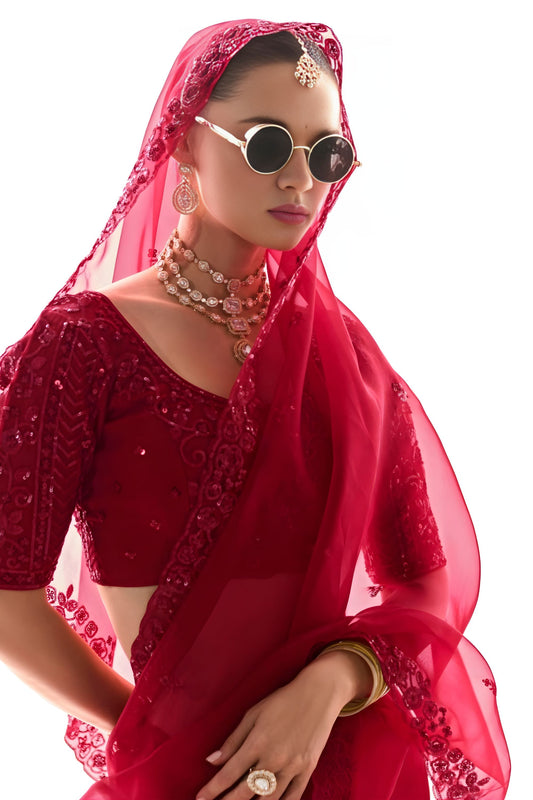 Red Organza Saree with Heavy Embroidered Designer Blouse