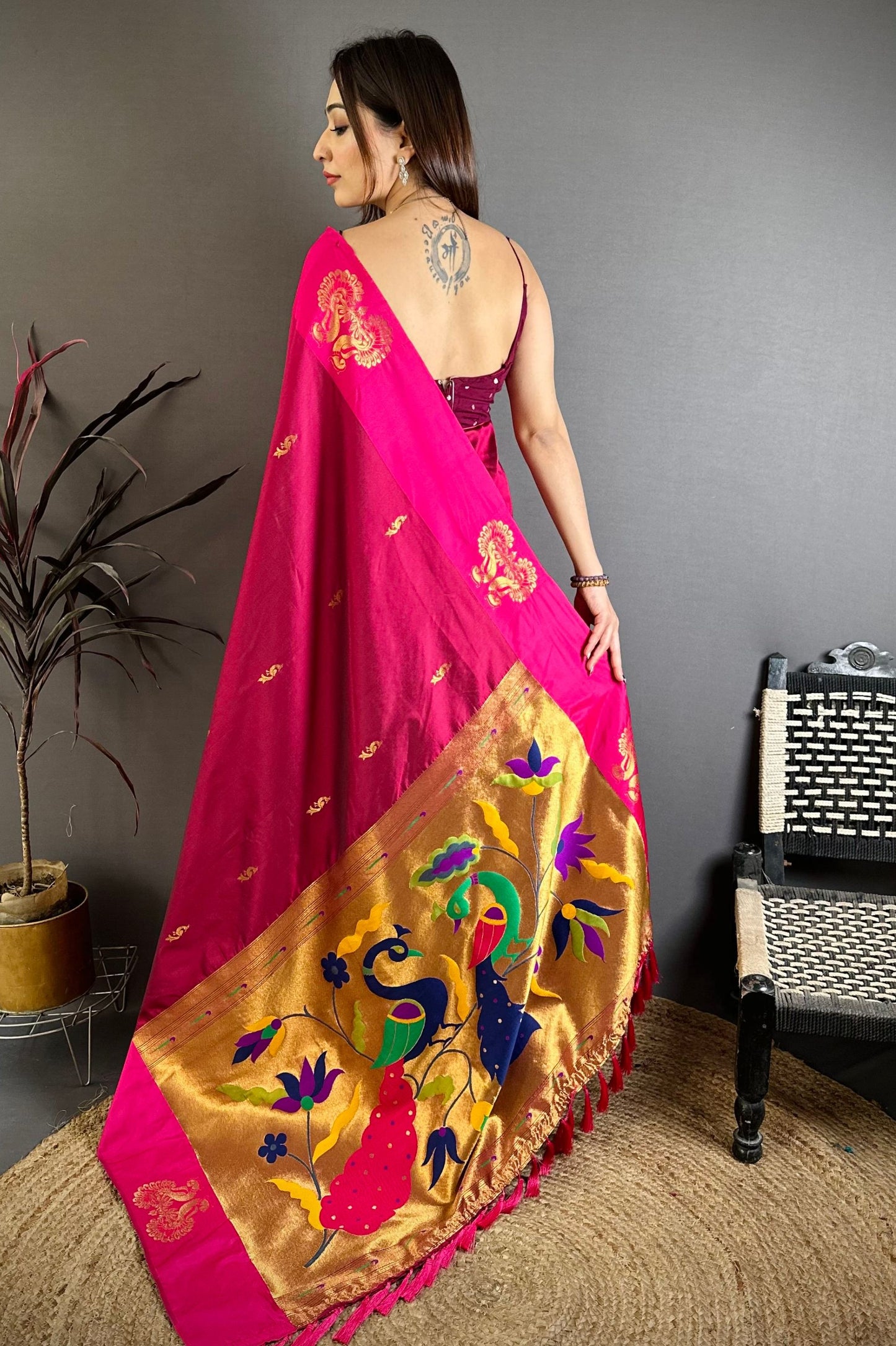 Rani Pink Soft Silk Saree with Designer Pallu and Zari Border