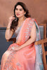 Peach and Sky Blue Embroidered Organza Silk Saree Designer Border