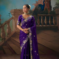 Purple Embroidered Silk Saree Heavy Zari Border Designer Saree 