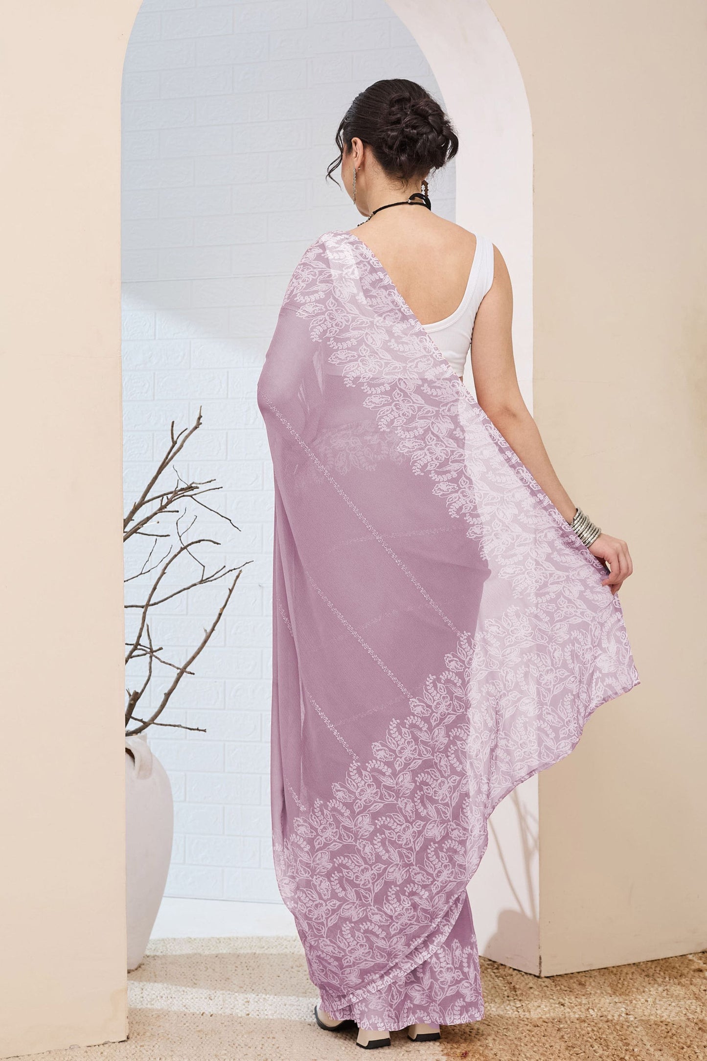 Elegant Lavender Floral Printed Saree Party Wear Saree