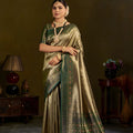 Premium Gold Kanjivaram Silk Saree with Elegant Green Zari Border