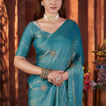 Teal Silk Saree with Zari Embroidery Butti Work Designer Blouse