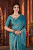 Teal Silk Saree with Zari Embroidery Butti Work Designer Blouse