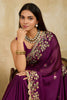 Deep Purple Embroidered Georgette Saree Heavy Floral Border Designer Blouse