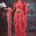 Designer Peach Pink Floral Embroidered Saree with Stylish Blouse