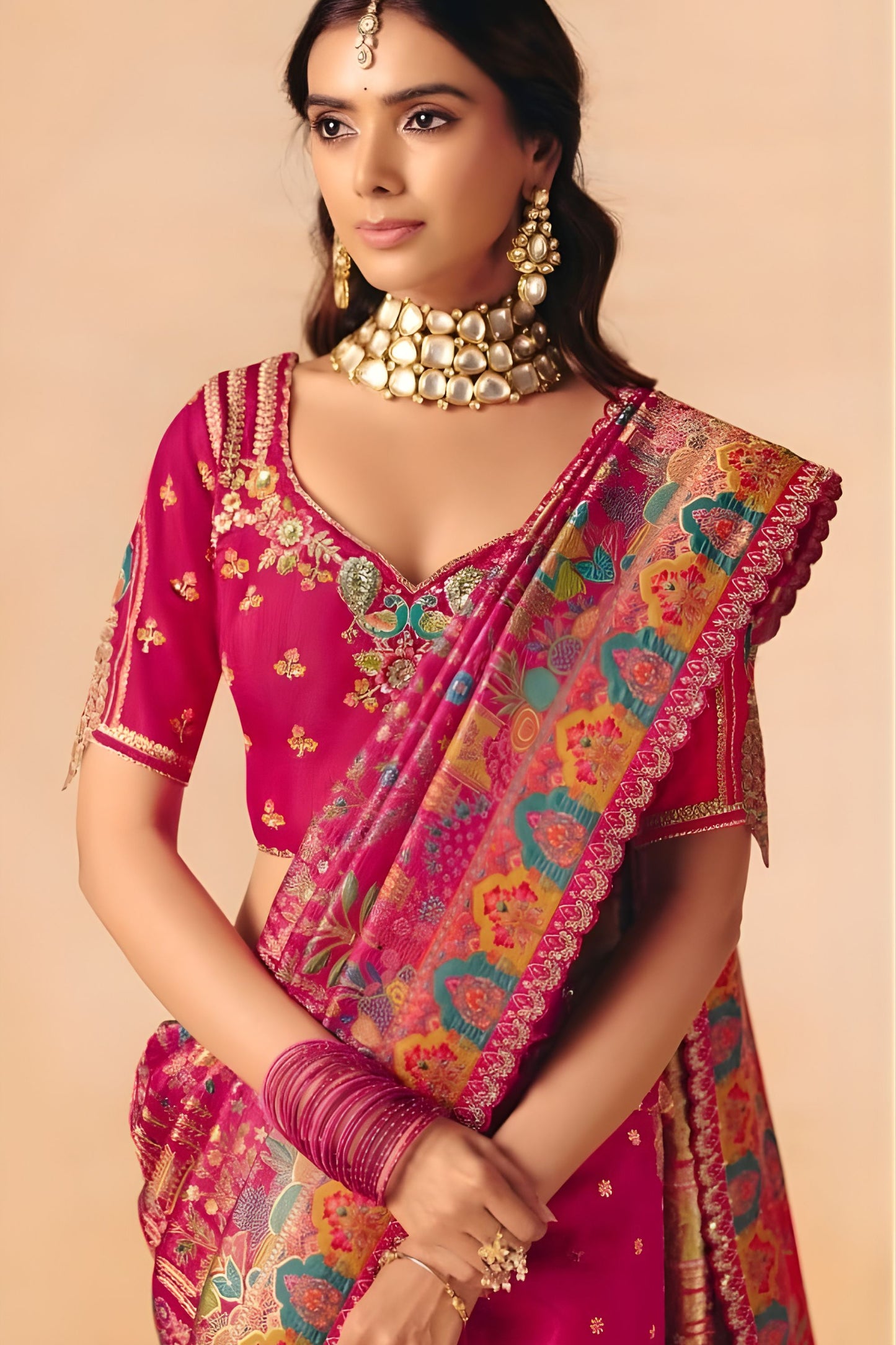 Rani Pink Paithani Silk Saree Traditional Multicolor Zari Weaving Saree