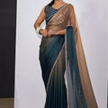 Dual Tone Dark Green Golden Brown Saree with Designer Border