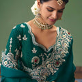 Green Georgette Saree Heavy Silver Embroidery Border Designer Blouse