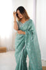 Sea Green Embroidered Organza Saree Silver Floral Party Wear