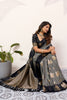 Grey Black Banarasi Silk Saree Antique Gold Zari Motifs Woven Pallu