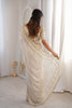 Designer Ivory White Organza Silk Party Wear Saree Golden Embroidery