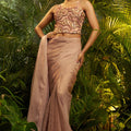Dusty Peach Crushed Tissue Saree Designer Printed Blouse