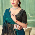 Teal Green Black Embroidered Saree with Designer Blouse